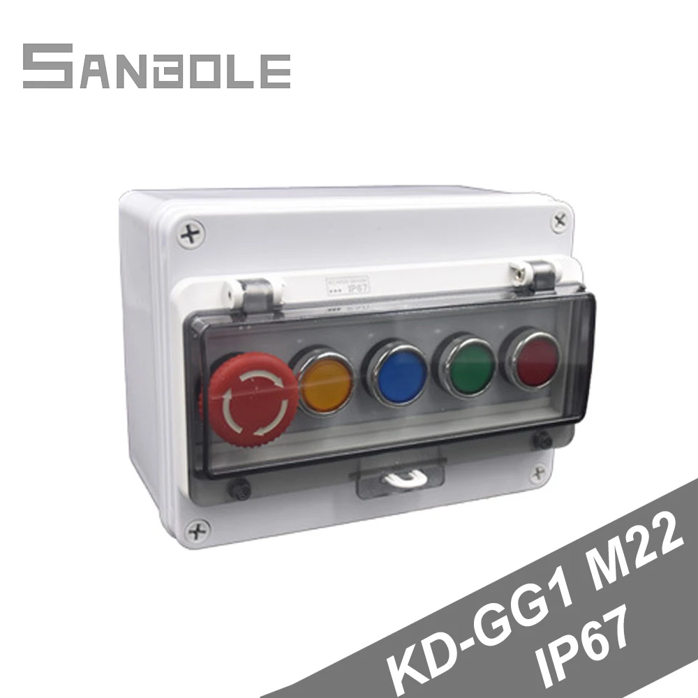

5 Holes M22 Waterproof IP67 Push Button Switch With Lamp Outdoor Box Control Distribution Manual 10A Screw Installation