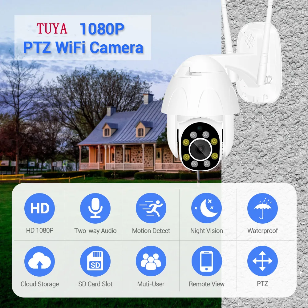 Tuya WiFi 2MP HD Smart Life IP Camera HI3518EV300 PTZ Auto Tracking