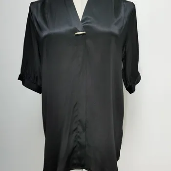 

New 100% silk Mulberry silk black v neck silk short sleeve shirt S M L XL