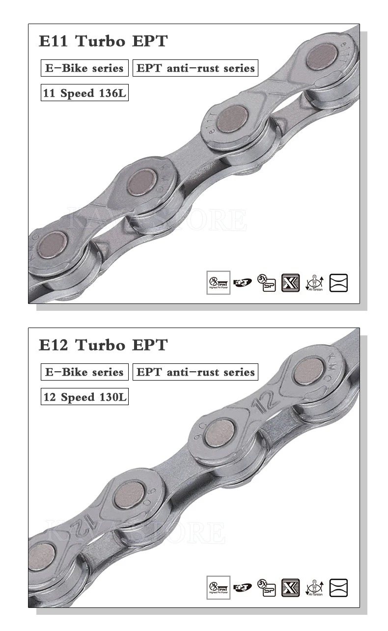 KMC E-Bike-Kette E9 E10 E11 E12 Fahrradketten 9s 10s 11s 12s E-Bike-Teile 130/136 Glieder Rostschutz Elektro-Sportfahrrad-Teile – Detail 5