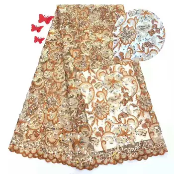 

2018 High Quality Nigerian Lace Fabrics Latest Mesh African Sequins Lace Fabric Bride Guipure French Net Lace Fabric XY2155B-1
