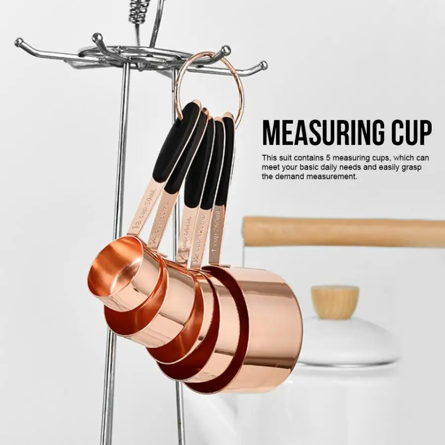 5Pcs Household DIY Measuring Cup Kit Copper Plating Stainless Steel Cake Baking Measuring Spoon Cup Kitchen Tools