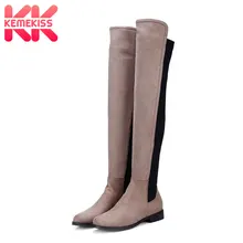 KemeKiss/5 цветов; женские теплые модные ботфорты; офисные женские сапоги на плоской подошве с квадратным каблуком; женская повседневная обувь; размеры 34-43