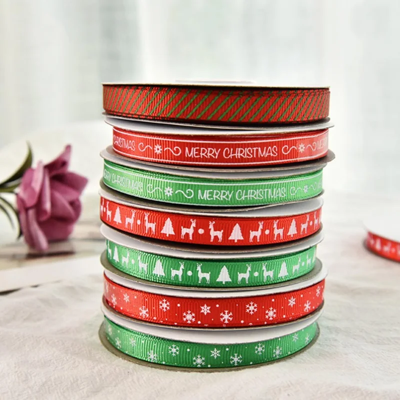 250 Yard 10mm Merry Christmas Design Gift Packaging Belt Ribbon Tapes For Wedding Party Christmas Decorations DIY Gifts Wrapping