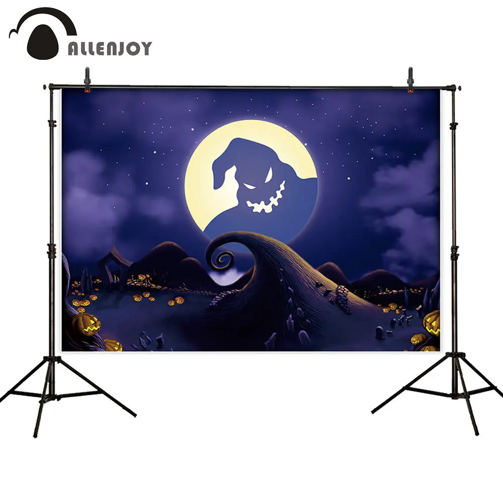 Allenjoy Incubo Prima Di Natale Festa A Tema Sullo Sfondo Della Bandiera Zucca Di Halloween Notte Di Luna Decorazione Di Fotografia Di Sfondo