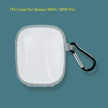 Claro macio silicone cristal tpu caso para baseus w04 pro w05 fone de ouvido capa caixa de carregamento sacos sem marcas dwaterágua com gancho anti-perdido