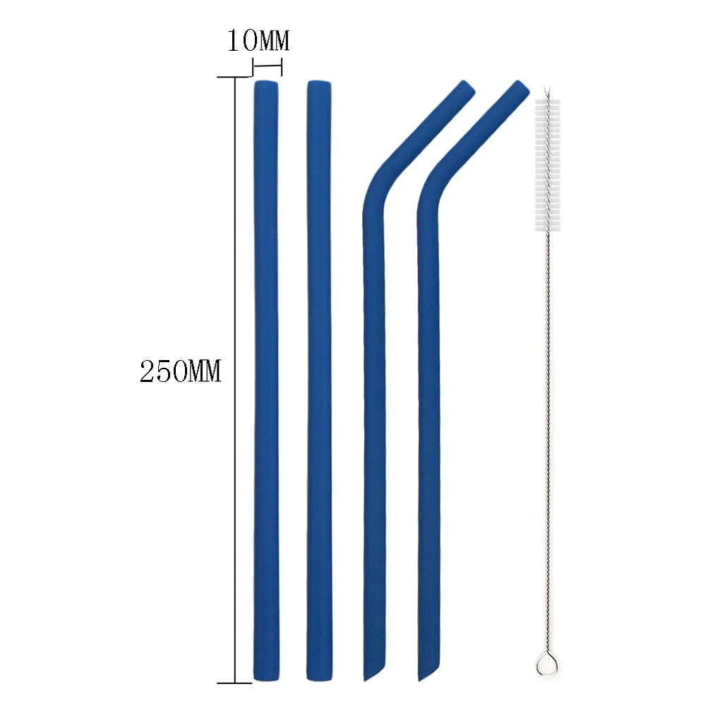 25cm Blue 4 шт многоразовый силикон соломинки пищевой силикон Экстра длинные гибкие соломинки красочное питье Чистящая Щетка соломинки для напитков сумка - Цвет: 25cm Blue