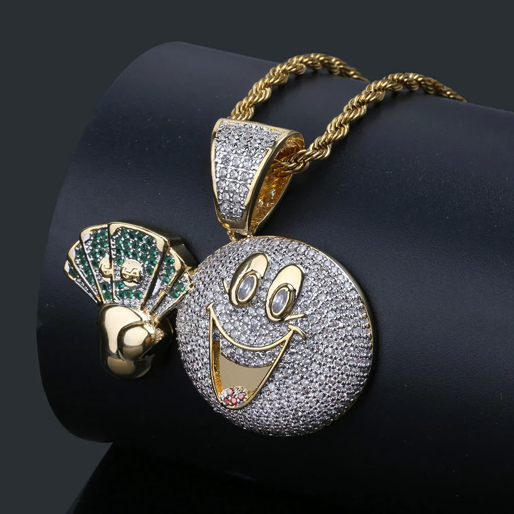 

Cross Border Hip Hop Network Cartoon Emoji Cute Expression Grip Fan Pendant Zircon Double Color Cool Necklace