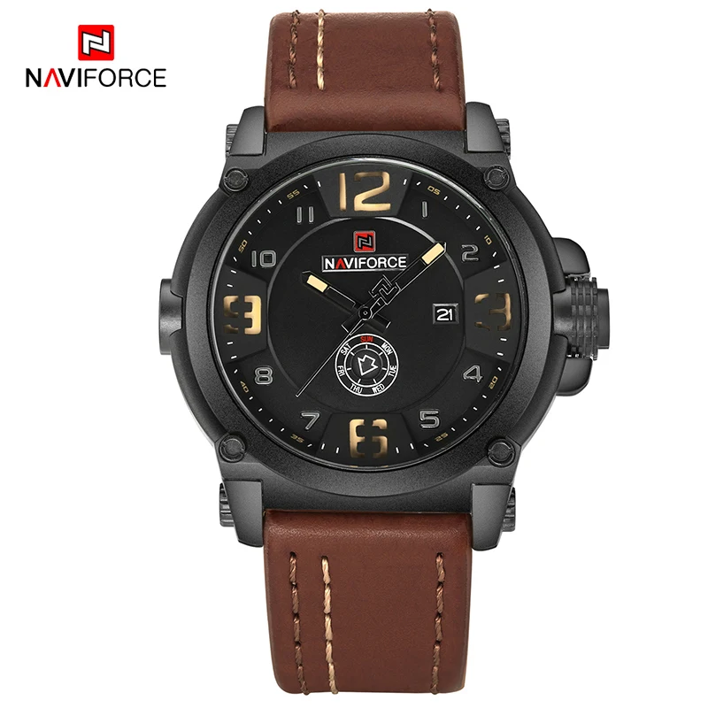 ساعات NAVIFORCE الرياضية العسكرية للرجال أصلية مقاومة للماء لعرض اليوم والتاريخ ساعات المعصم ساعات جلدية Relogio Masculino