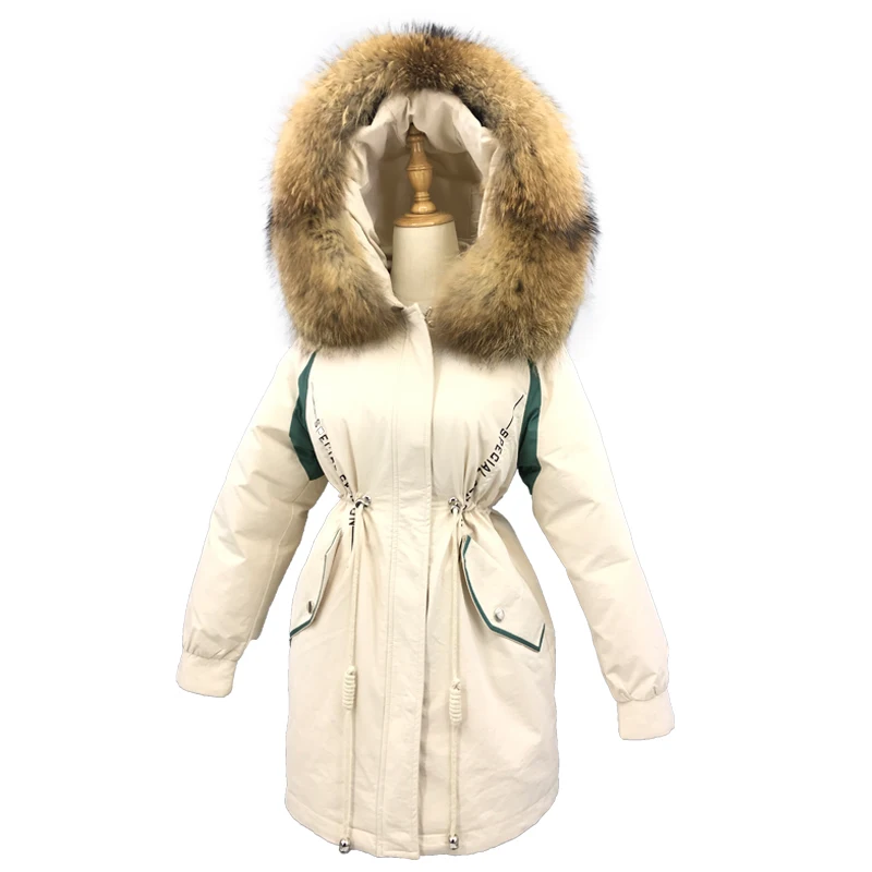 Пуховик на утином пуху, толстая женская зимняя парка с воротником из натурального меха, черное теплое пальто, натуральная куртка с капюшоном из меха енота