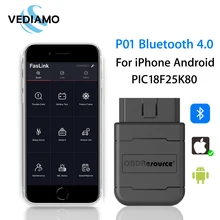 ELM327 Bluetooth 4.0 V1.5 for iPhone and Android with PIC18F25K80 Chipset Free APP FasLink Code Reader