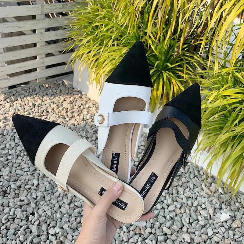 Бренд molan Designers; коллекция года; сезон весна; роскошные кожаные туфли с острым носком, украшенные жемчугом; лоферы с закрытым носком без задника на плоской подошве; повседневные вьетнамки