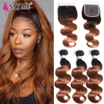 

1B/30 1B/27 Blonde Body Wave Bundles With Closure Remy 3/4 Brazilian Bundles with Closure Ombre Human Hair Bundles With Closure