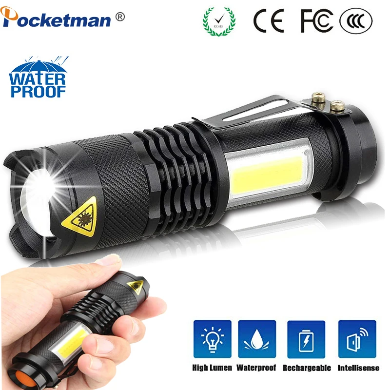 

Portable LED Torch Q5 COB Mini Black 3800LM Work Light Emergency Lanterna Zoom LED Torch penlight Use AA14500 Battery Light