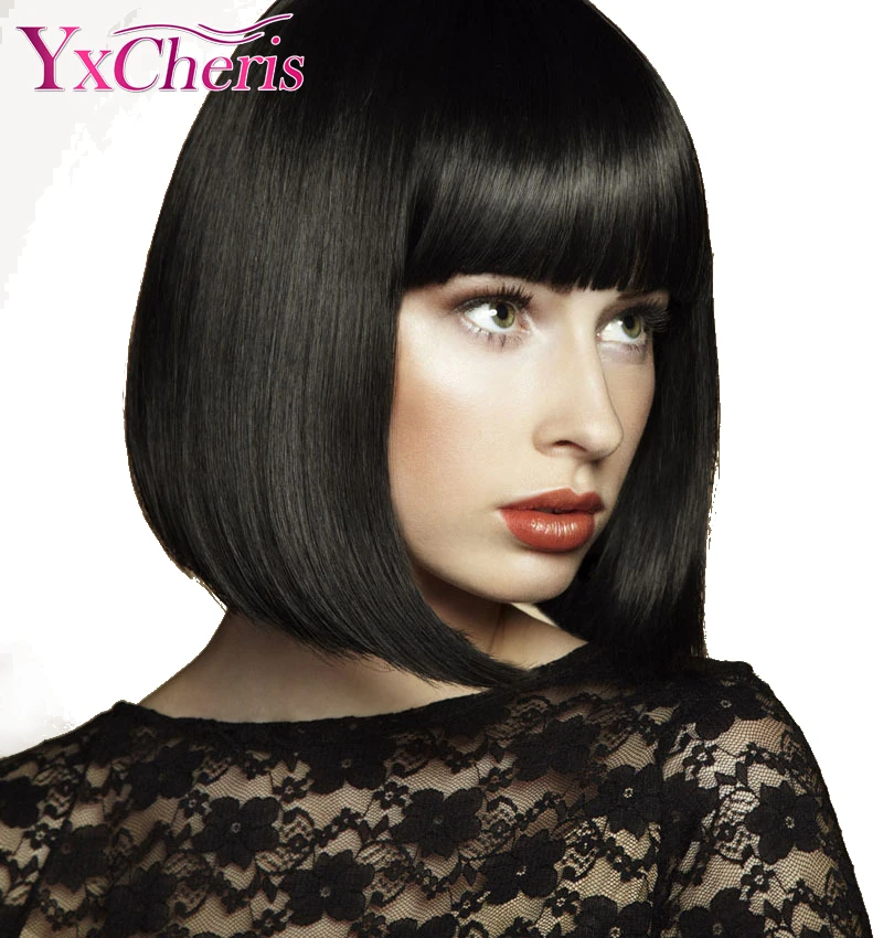 Синтетические парики с челкой натуральные черные боб для чернокожих женщин