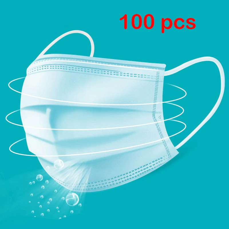 

100pcs Disposable Mouth Face Mask 3 Layer Filter Masks Anti Dust Droplets Pollution Epidemic Protection Mask PM 2.5 Respirator