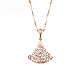 

New Full Zircon Fan Skirt Nobility Classic Fine Jewelry Necklace Pendant Neck Chain Fashion Accessories Jewel 2 Color
