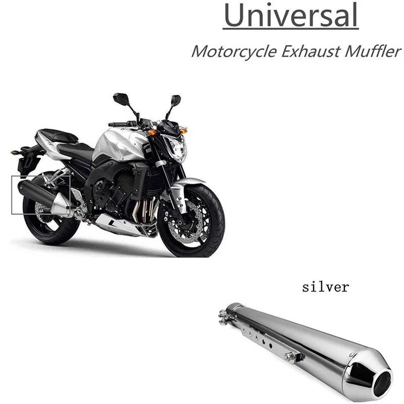 NewMotorcycle Кафе Racer выхлопная труба с скользящая Скоба матовое серебро все