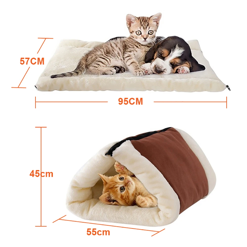 2-in-1 Cat Dog Bed Washable Soft Animal Puppy Tunnel Sleeping Mat Pad Sofa Foldable Winter Plush Pet Sleeping Bed Pet Supplies