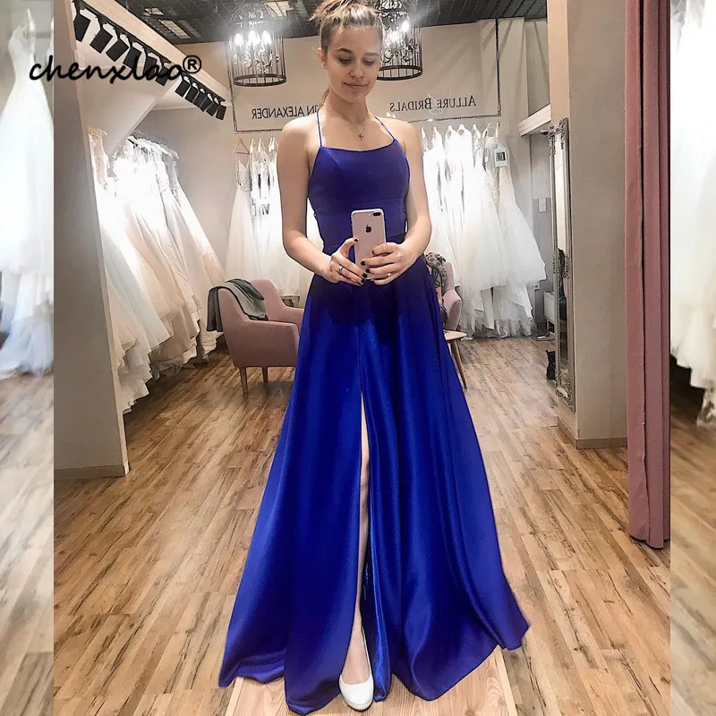 Vestido de festa Королевского синего цвета Вечерние платья Длинные Спагетти ремень длинное вечернее платье платья Robe de soiree abendkles