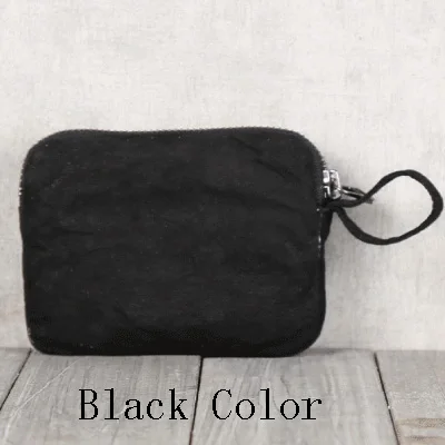 Black Замшевые Кошельки для монет, женские кошельки из натуральной кожи ручной работы, женские кошельки для ключей из овчины, сумка для монет, сумка для кредитных карт, изменение денег - Цвет: Black