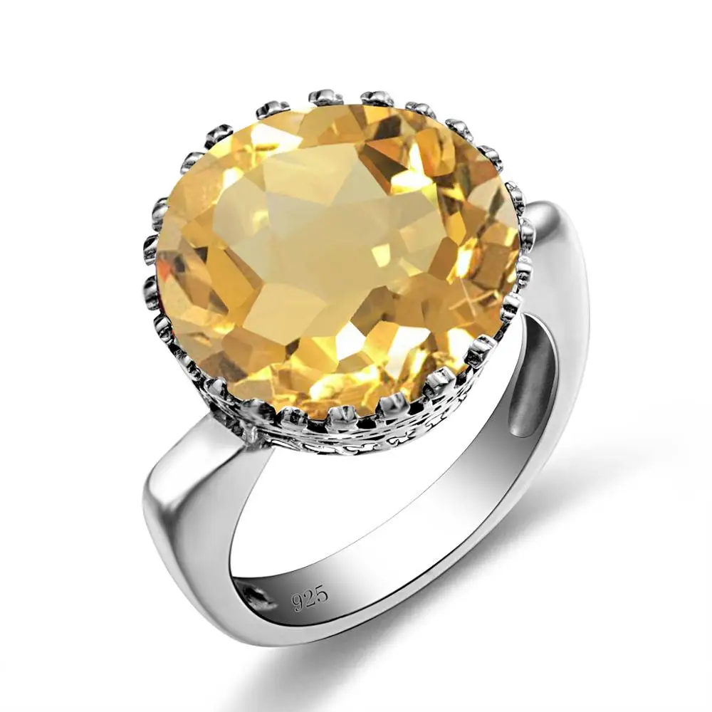 100% Real 925 Sterling Silver Rings Unique Jewelry Round Shape Citrine Ring Wedding Band For Women Fine | Украшения и аксессуары