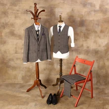 Британский Ретро мужской костюм-тройка Мужской однобортный деловой костюм из трех предметов мужской клетчатый Модный костюм куртка жилет