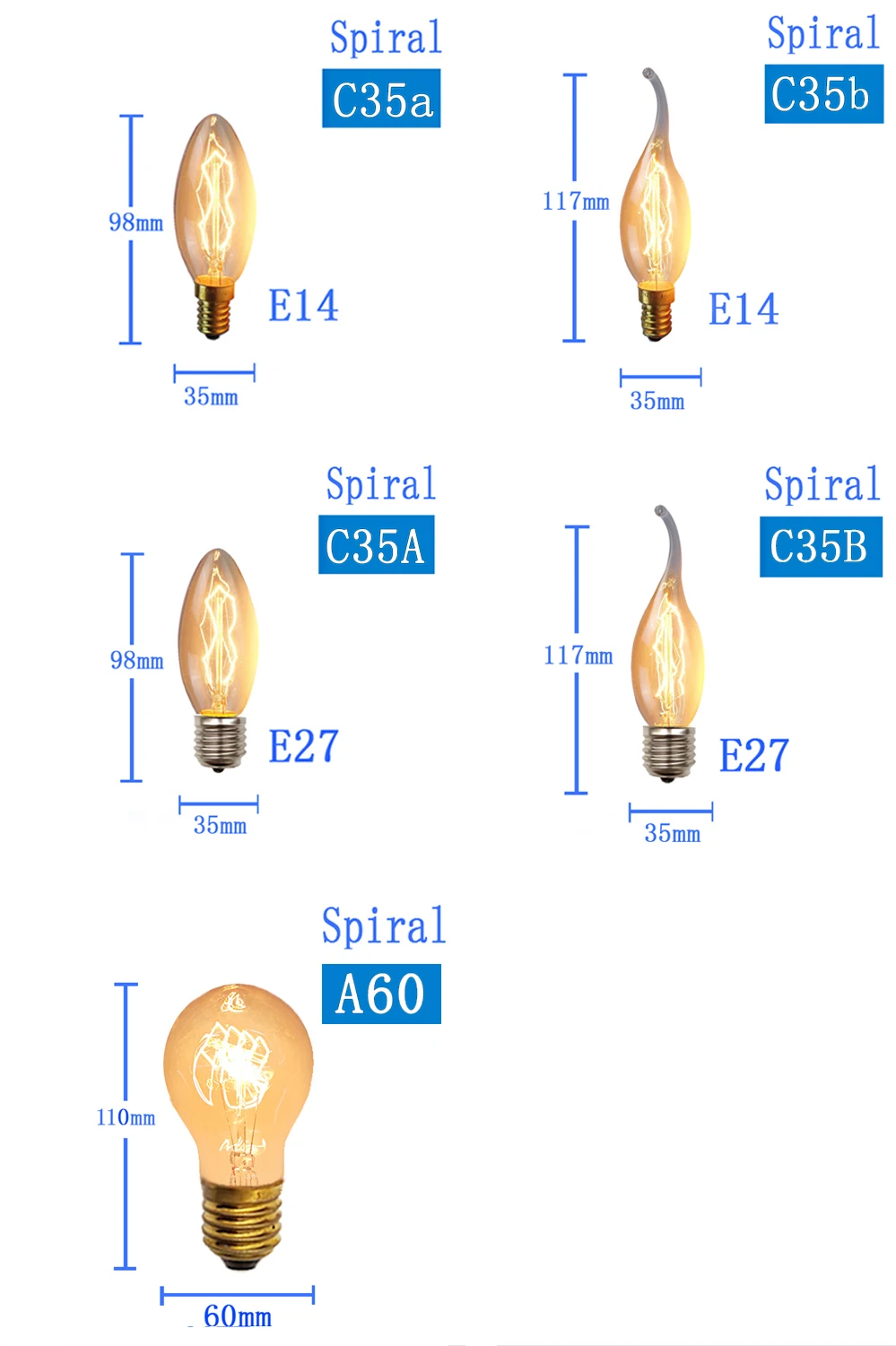 Retro Edison Bulb Filament Incandescent Light Vintage Lamp Ampoule bulbs E14 E27 40w Home Decor Lighting ST64 G95 T300