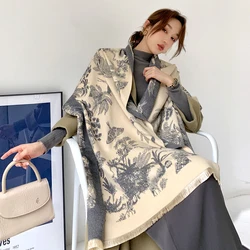 2022 Floral lady Cashmere Scarf Winter Fashion Print Pashmina Shawls Wraps Soft Thick Blanket for Ladies Office Stoles Scarves