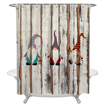 

Wood Grain Gnome Retro Waterproof Shower Curtain Drapes Polyester Fabric Extra Long Bathroom Curtain Toilet with Hooks