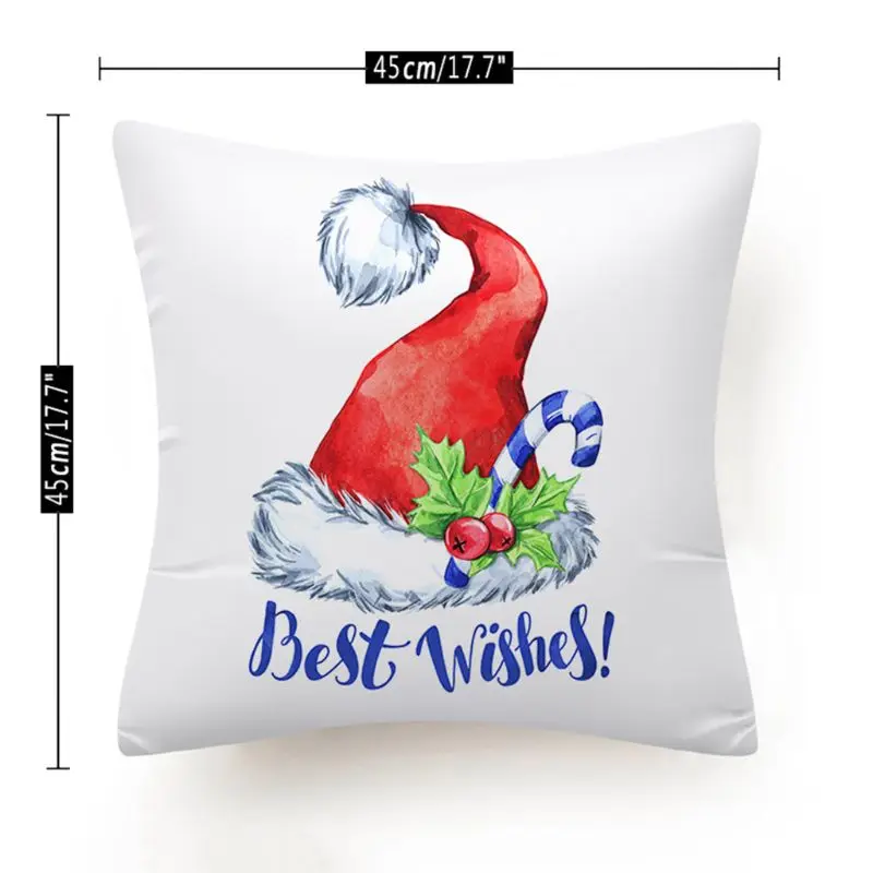 Christmas Throw Pillow Case Cartoon Car Present Santa Hat Snowman Cushion Cover 634E
