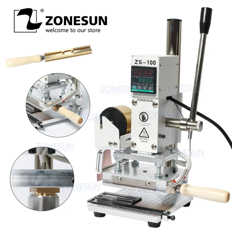 ZONESUN ZS-100 двойного назначения ручной кожаный логотип горячее тиснение фольгой бронзовая машина для тиснения термопробивной пресс 10X13CM ZONESUN ZS-100 двойного назначения ручной кожаный логотип горячее тиснение фольгой бронзовая машина для тиснения термопробивной пресс 10X13CM