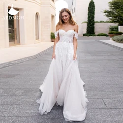 Aedmgh A-Line Boho Wedding Dresses 2021 Sweetheart Off The Shoulder Bride Dress Beaded Lace Appliques Shiny Vestido De Novia