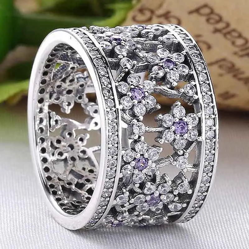 Forget-me-not цветок с кристаллами кольца для женщин 925 пробы кольцо Свадебная вечеринка ювелирные изделия Diy подарок