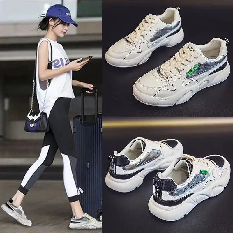 

Thick Bottomed Dad Shoes Women's Genuine Leather Casual Versatile Athletic Shoes 2020 Spring New Style Cowhide Online Celebrity