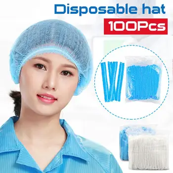 

100 Pcs Disposable Non-woven Cap Thick Dust-proof Strip Hat Waterproof Cap Hood Beauty Salon Cap Protective Health Accessories