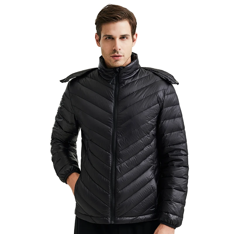 2021 새로운 가을 남성 다운 재킷 겨울 울트라 라이트 Packable 짧은 코트 캐주얼 Windproof 버튼 후드 재킷