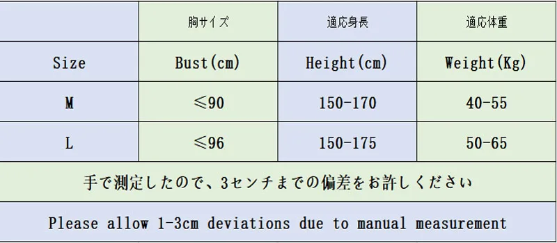 XGNY0003 Size chart