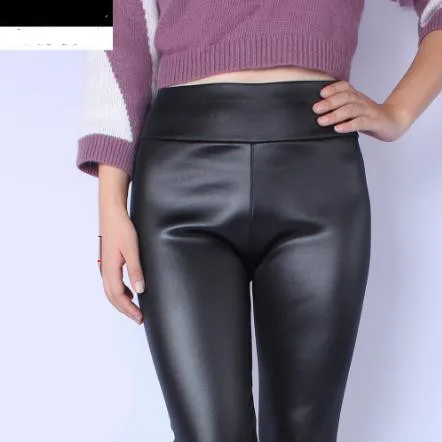 Pantalon, женские штаны,, женские осенние штаны из искусственной кожи, туника, флисовые штаны, эластичные штаны с высокой талией, черные облегающие брюки M834