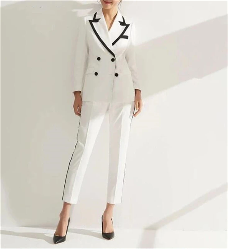 White Double Breasted Business Suits for Women Jacket and Pants Pantsuit Office Style Female Trouser Suit, Custom Made
