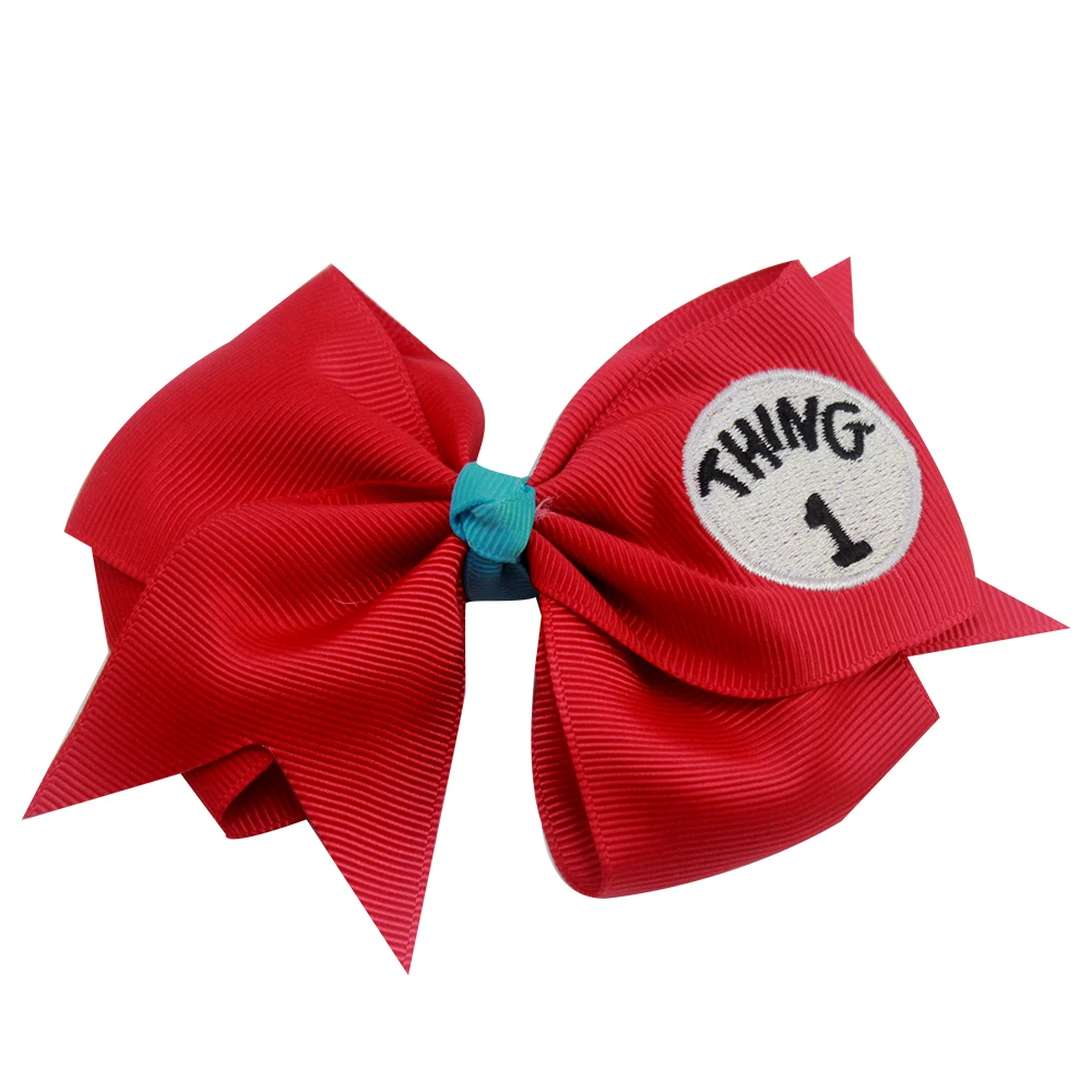 4&quot Dr Seuss thing1 2 Hair Accessories Bows embroid Glitter Bowknot Clips for Girls kids cartoon Barrettes gifts | Детская одежда и