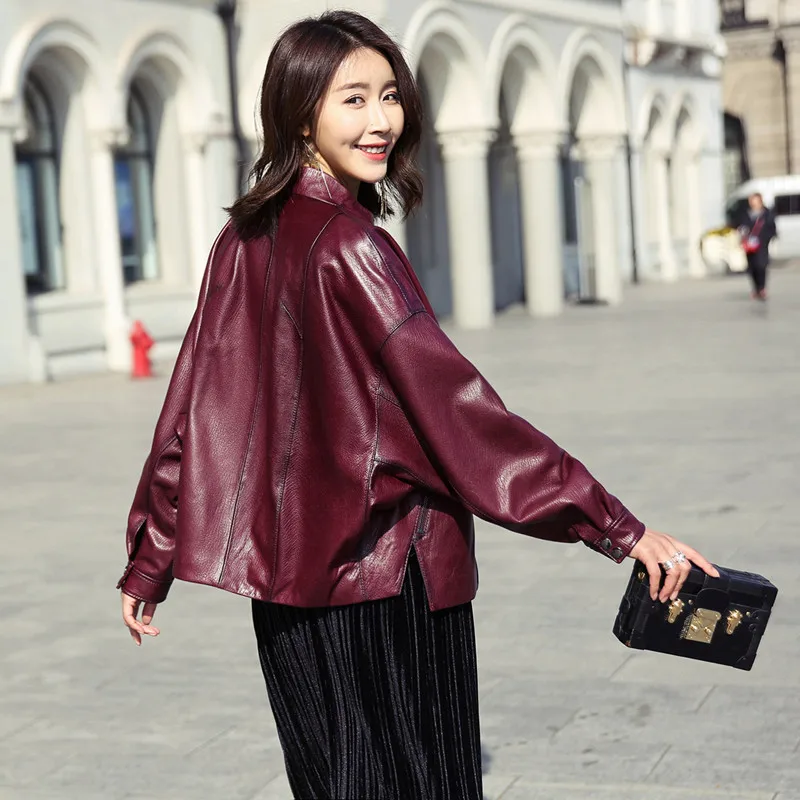 wine red AYUNSUE куртка из натуральной кожи Весенняя осенняя куртка для женщин натуральная овчина пальто женские куртки-бомберы Chaqueta Mujer MY - Цвет: wine red