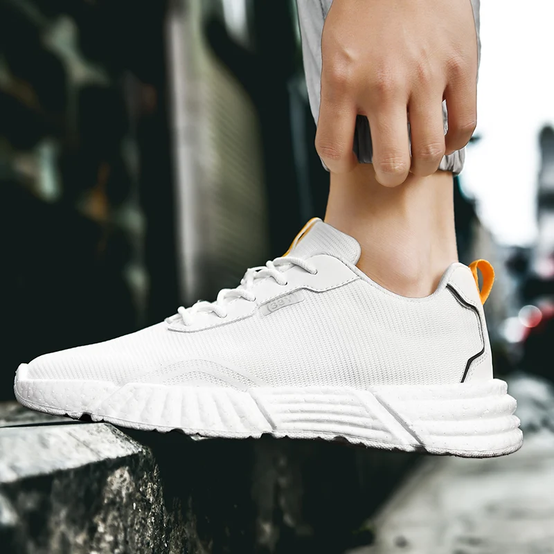 CHANWELL Fashion Mens Shoes Lace up Casual Mens Sneakers Mesh Breathable Sports Running Shoes For Men White Tennis Shoes