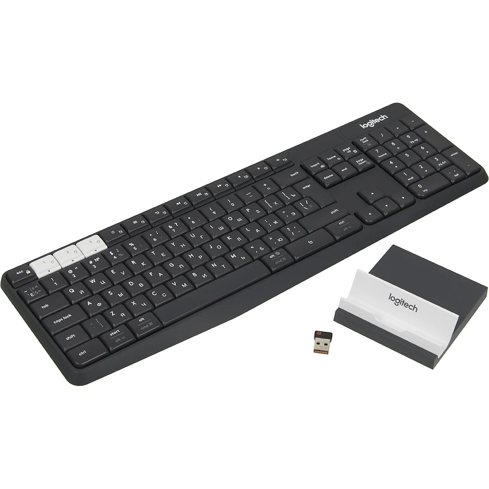 Клавиатура Logitech Multi-Device Stand Combo K375s темно-серый беспроводная BT slim Multimedia для н