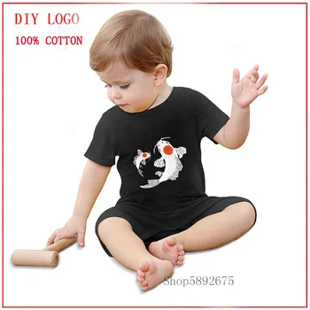 

2020 Newborn Baby Short Sleeved Cotton Jumpsuit Summer romper Twin Koi Fish Cloth Infant Cartoon Animal Costumes Climbing Cloth
