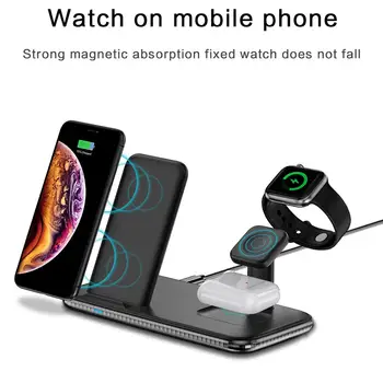 

4 in 1 Multi Purpose Wireless Charger Fast Charging Station Charger Holder for iWatch 1 2 3 4 5 / Airpods 2 3 / iPhone 11 Pro X