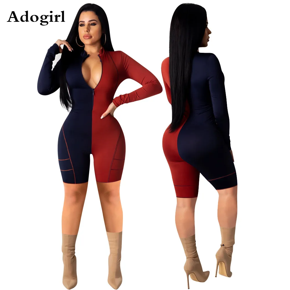 Зимний женский цветной Облегающий комбинезон с круглым вырезом на молнии