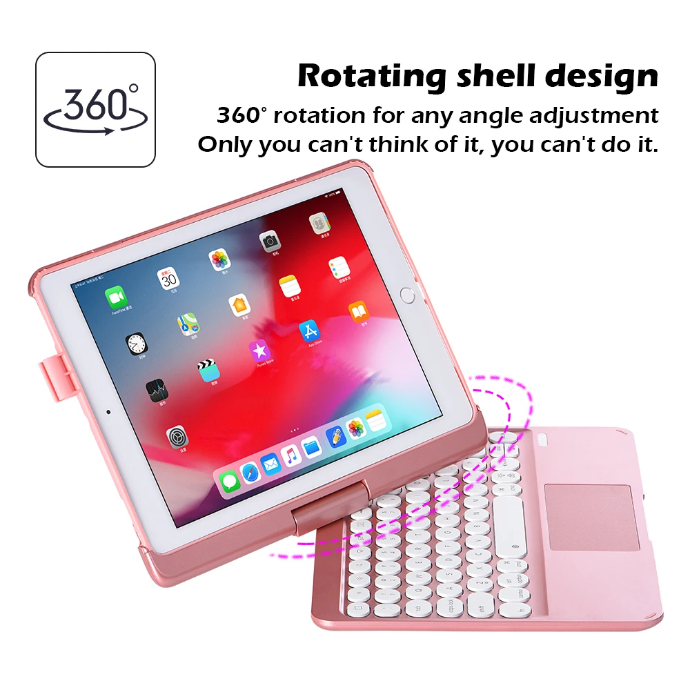 For iPad Air 2 iPad Pro 9.7 iPad 9.7 2017 2018 USA Bluetooth Keyboard 7 Color Backlit 360 Degree Rotating Tablet Protective Case