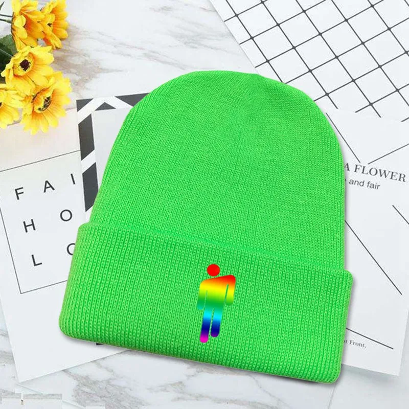 Billie Eilish, зимняя шапка в стиле хип-хоп, женская шапка Skullies Beanies, мужская повседневная Модная вязаная шапка, зимняя шапка, шапка ярких цветов