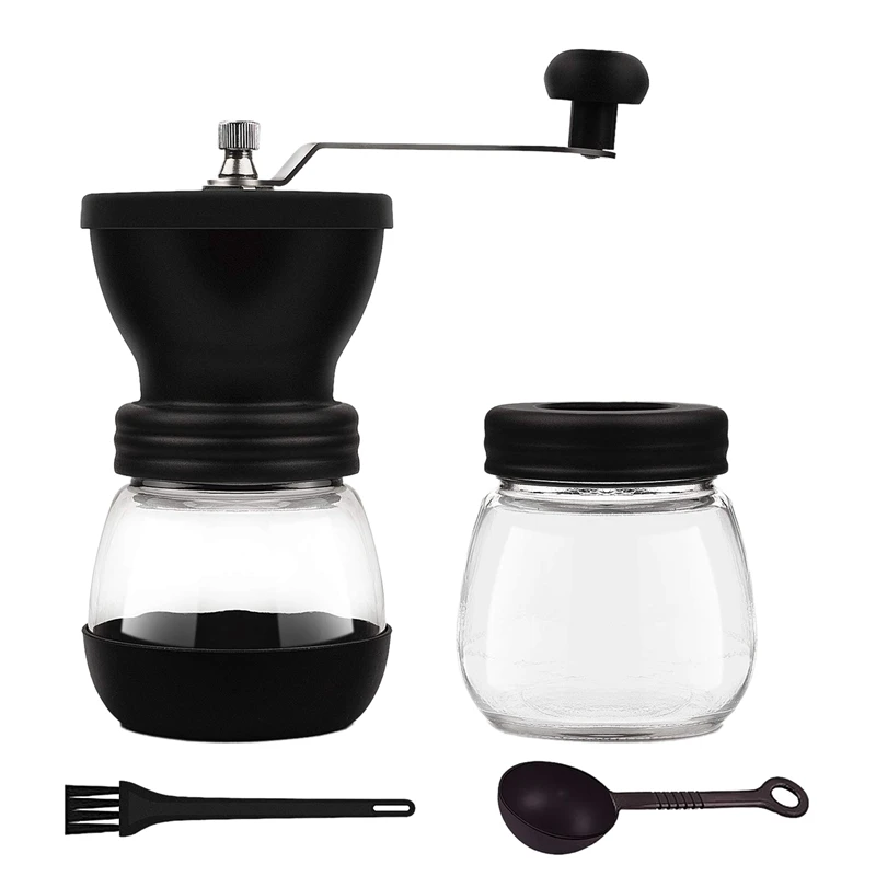 

Manual Coffee Grinder with Ceramic Burrs,Portable Hand Adjustable Coffee Mill with Two Glass Jars,Silicone Dust-Proof Cover for